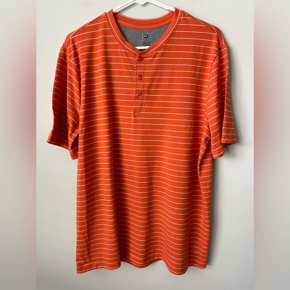 Men's Orange Striped Short Sleeve Henley Shirt